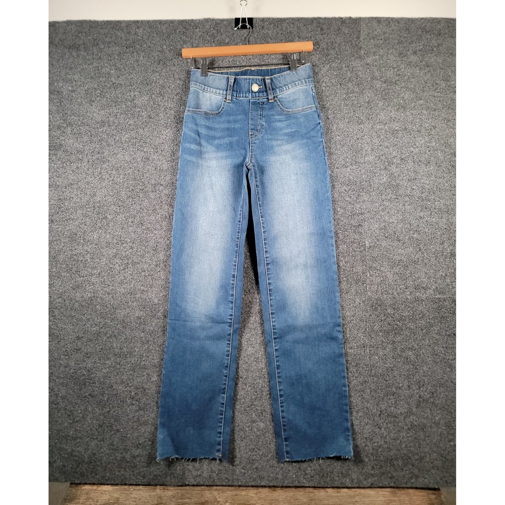 Betabrand Pull-On Denim Jeans Womens XS Petite Straight Leg Stretch Raw Hem